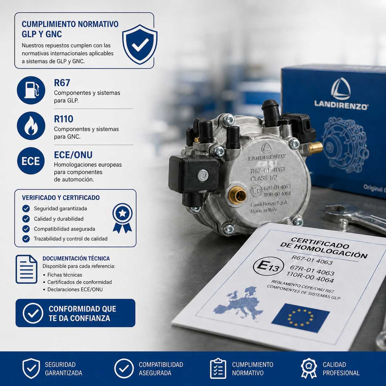 Repuestos GLP y GNC con normativa europea